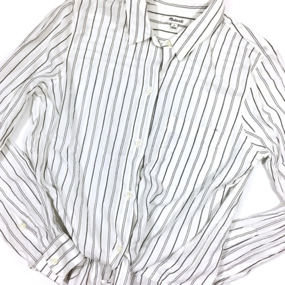 Madewell Darcy Stripe Tie Front Button Up Top - Picture 2 of 6